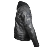 Blouson moto cuir Cafe Racer Black Edition, profil montrant la manche et le réglage à la taille