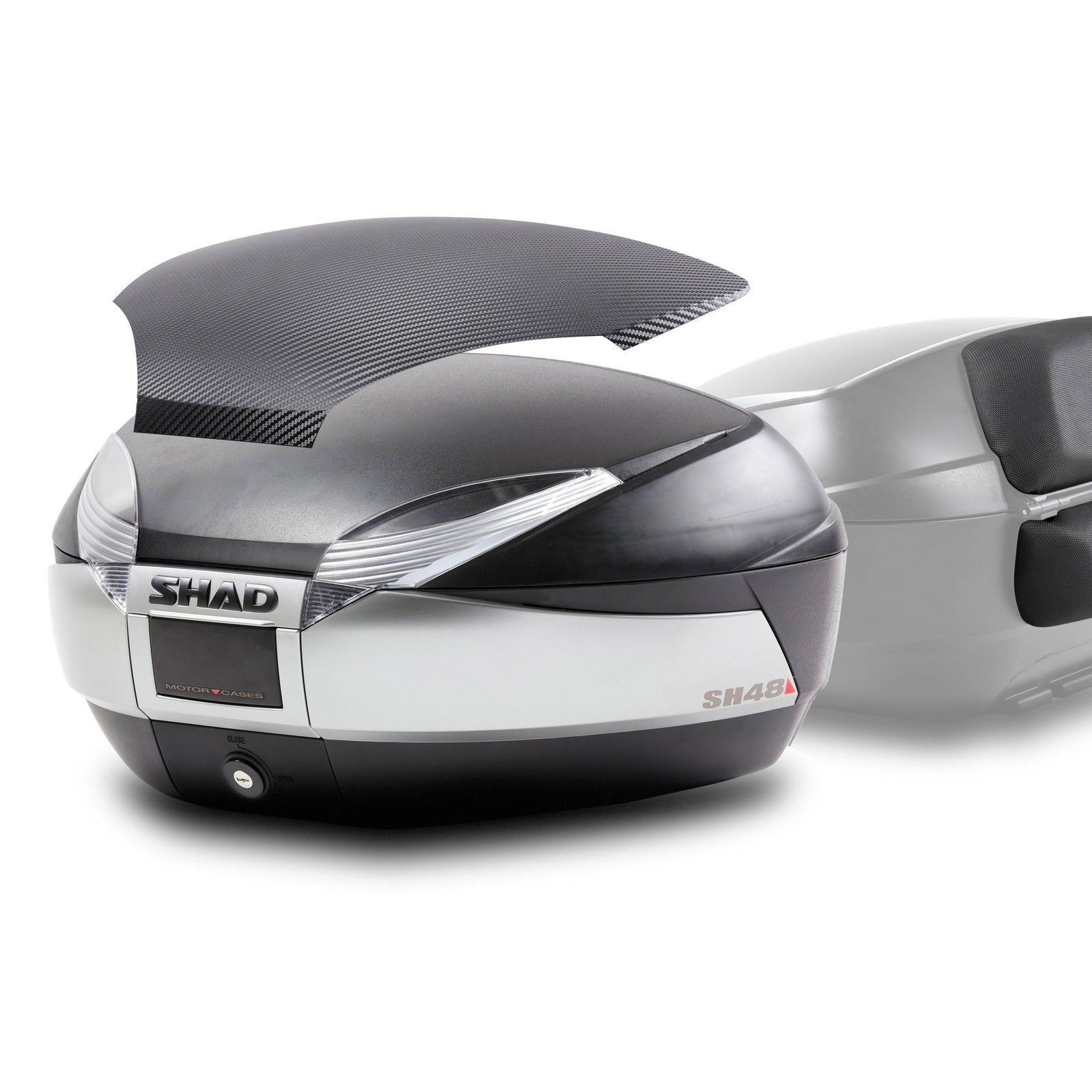 Top Case SHAD SH48 Titanium Carbon + Dosseret — Top Case Moto 48L Premium - LE PRATIQUE DU MOTARD