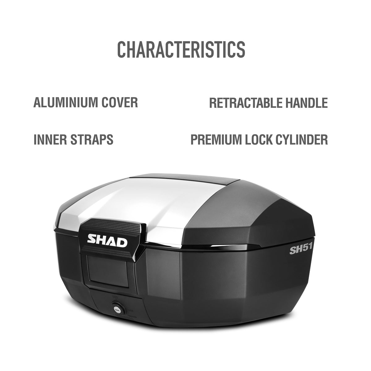 Top Case SHAD SH51 Aluminium — Top Case Moto 51L Grand Volume Alu - LE PRATIQUE DU MOTARD