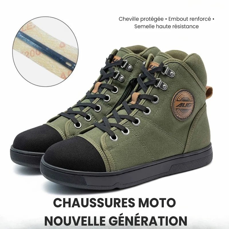 Basket Moto Vintage en Toile avec Semelle Blindée | AUGI HERITAGE™ - LE PRATIQUE DU MOTARD