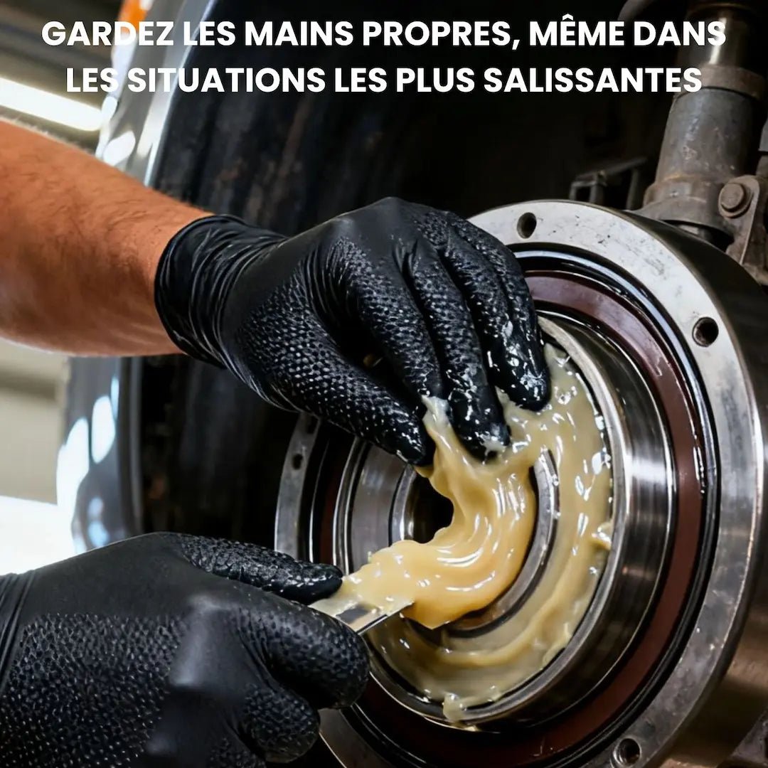 Gants Nitrile Noir ultra résistant – 8 Mil, Texture Diamant, Jetables - LE PRATIQUE DU MOTARD