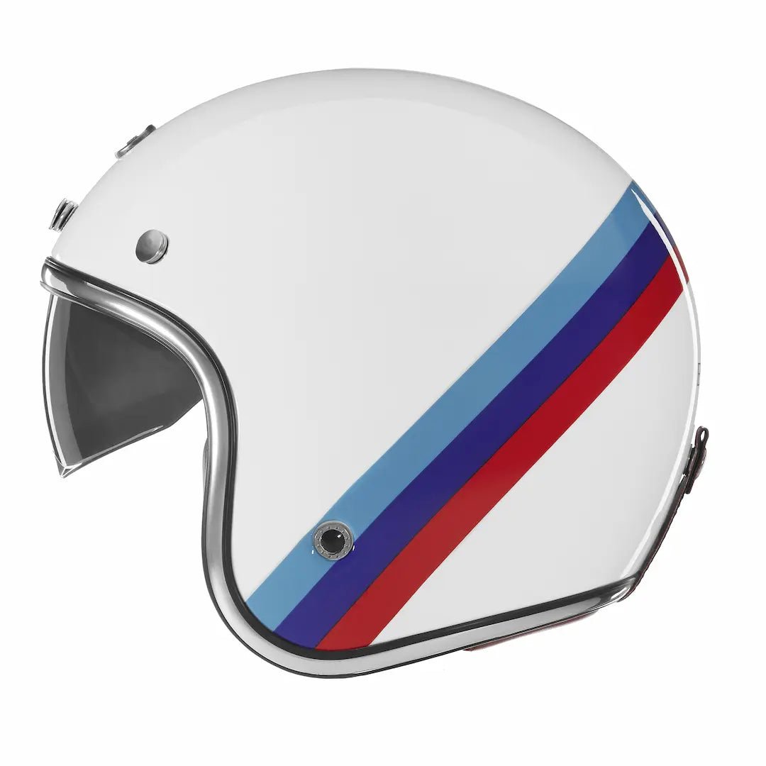 Casque Jet Volt Nation Blanc/Rouge/Bleu Clair — EXKLUSIV - LE PRATIQUE DU MOTARD