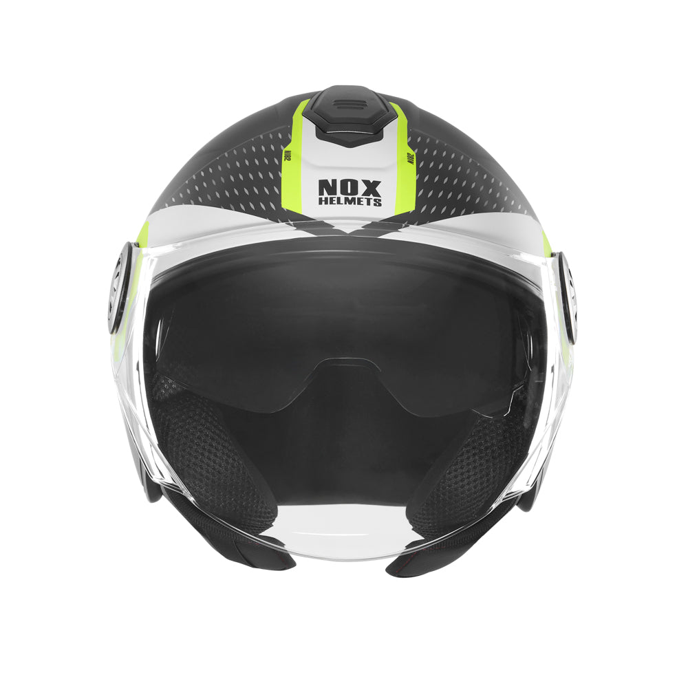 Casque Moto Jet N182 Round Noir Mat Jaune Fluo | NOX - LE PRATIQUE DU MOTARD