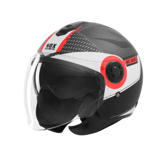 Casque Moto Jet N182 Round Noir Mat Rouge | NOX - LE PRATIQUE DU MOTARD