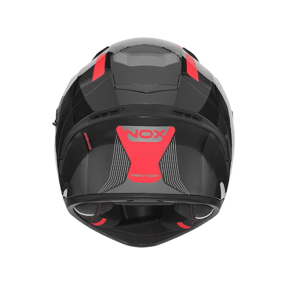 Arrière et extracteurs du casque intégral moto NOX N402 Mentor noir rouge