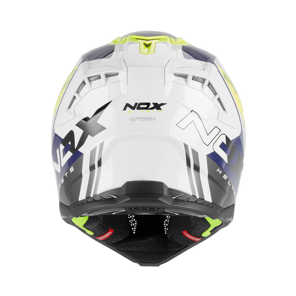 Casque Moto Cross N634 Storm Blanc Bleu Jaune | NOX - LE PRATIQUE DU MOTARD