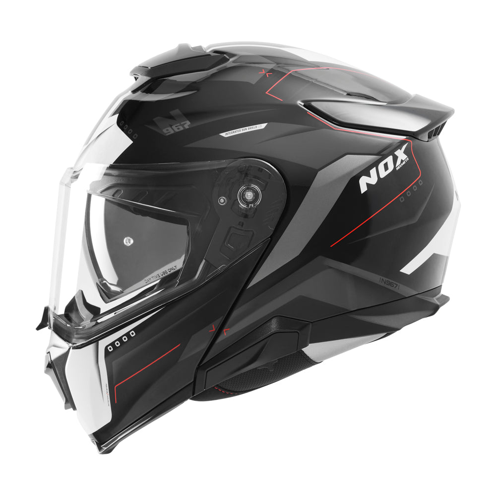 Casque Moto Modulable N967 Conquer Noir Blanc Rouge | NOX - LE PRATIQUE DU MOTARD