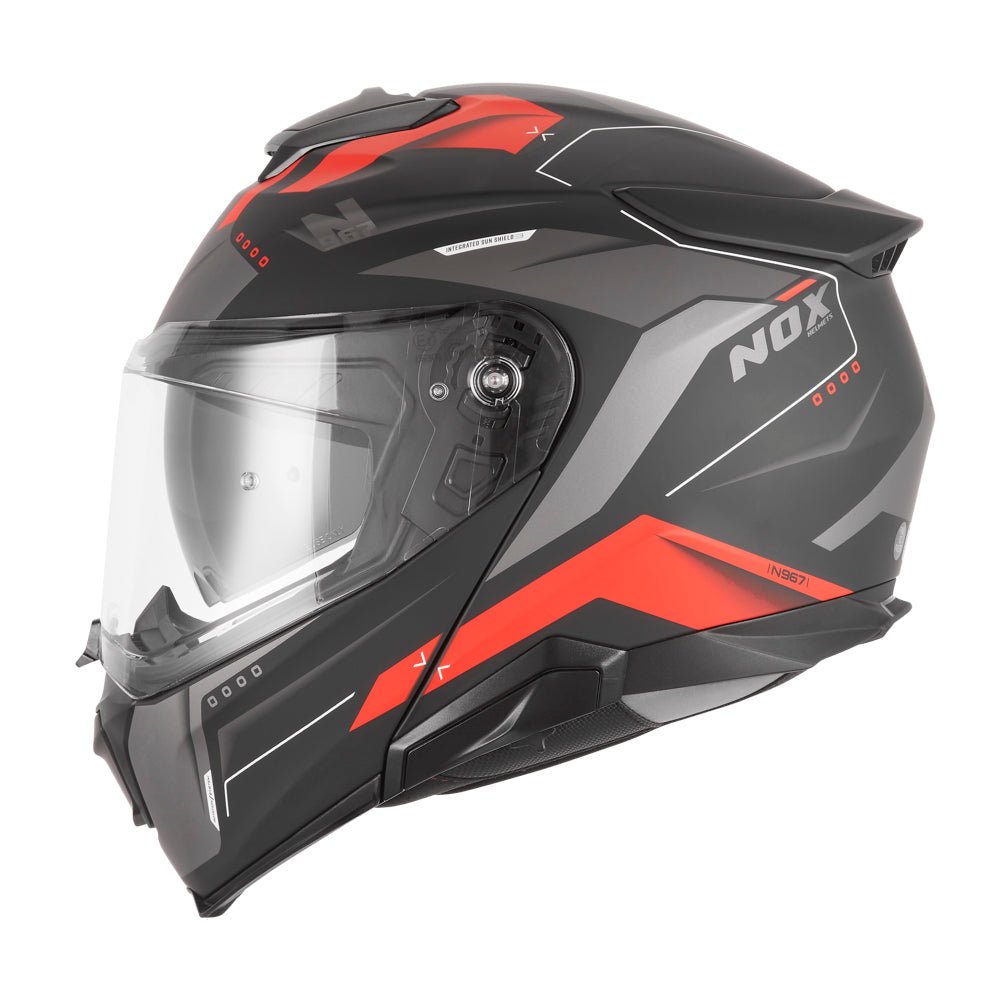 Casque Moto Modulable N967 Conquer Noir Mat Rouge | NOX - LE PRATIQUE DU MOTARD