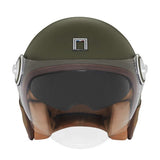 Casque Moto Jet Heritage Kaki Mat Cuir Marron | NOX - LE PRATIQUE DU MOTARD