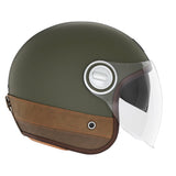 Casque Moto Jet Heritage Kaki Mat Cuir Marron | NOX - LE PRATIQUE DU MOTARD