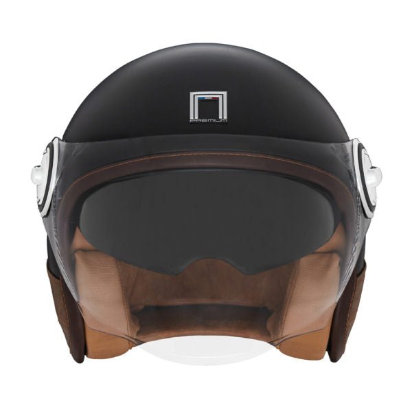 Casque Moto Jet Heritage Noir Mat Cuir Marron | NOX - LE PRATIQUE DU MOTARD