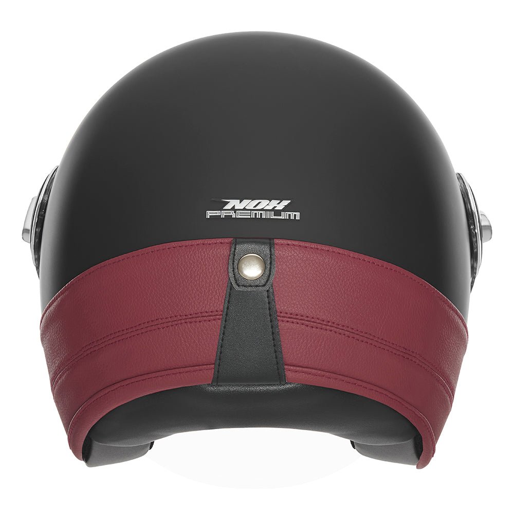 Casque Moto Jet Heritage Noir Mat Cuir Rouge | NOX - LE PRATIQUE DU MOTARD