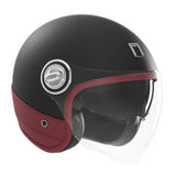 Casque Moto Jet Heritage Noir Mat Cuir Rouge | NOX - LE PRATIQUE DU MOTARD