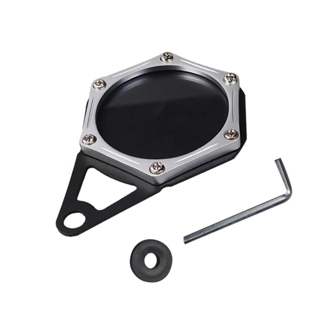 Porte-vignette assurance scooter hexagonal en aluminium argenté avec visserie et clé hexagonale - LE PRATIQUE DU MOTARD