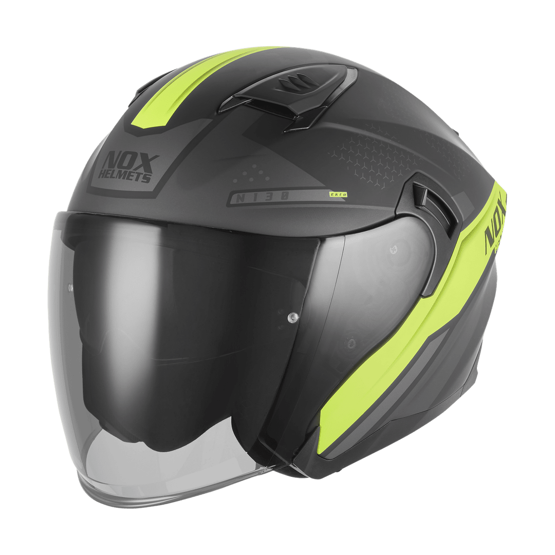 Casque Moto Jet N130 Ekto Noir Mat Jaune Fluo | NOX - LE PRATIQUE DU MOTARD