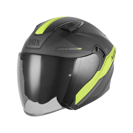 Casque Moto Jet N130 Ekto Noir Mat Jaune Fluo | NOX - LE PRATIQUE DU MOTARD