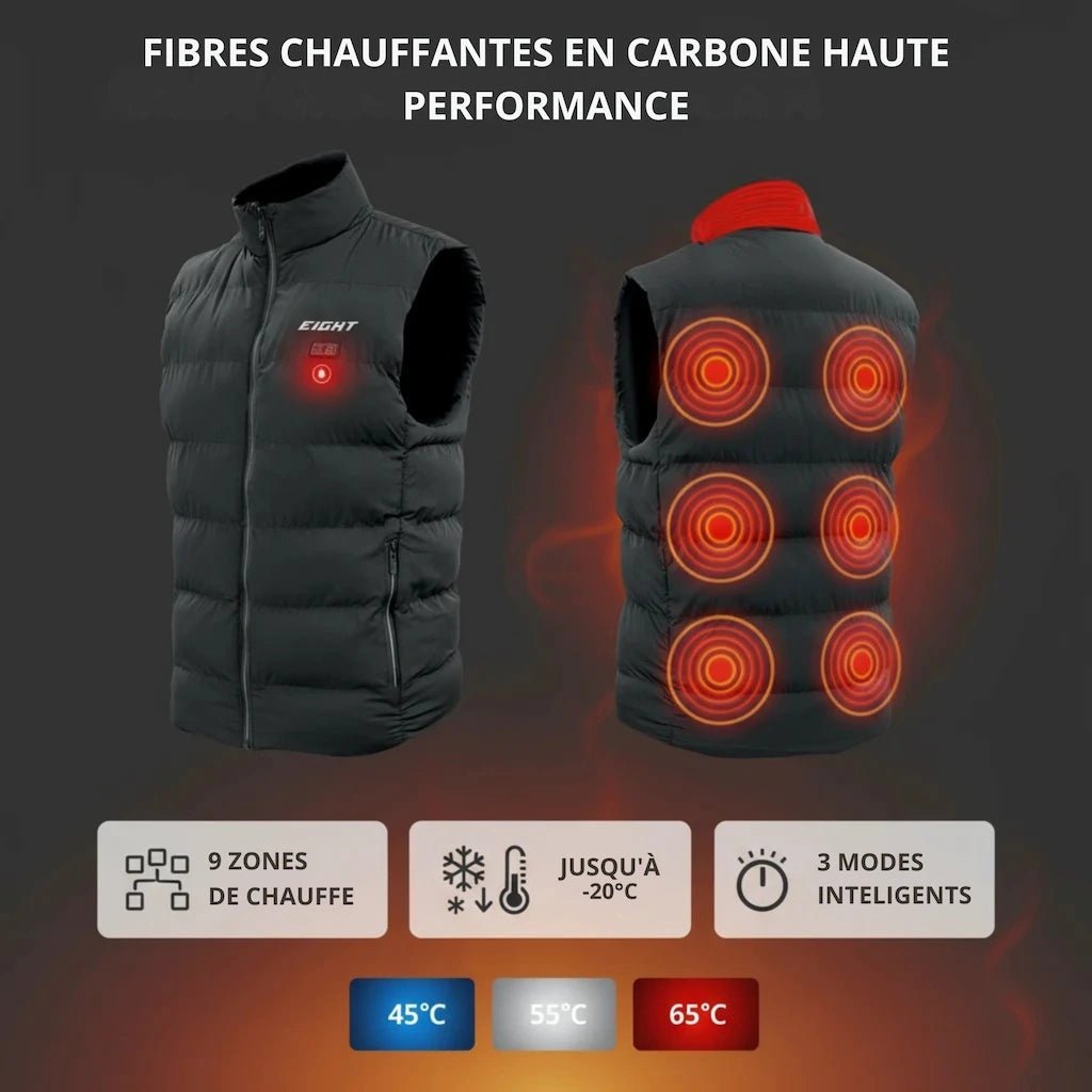 Gilet Chauffant EIGHT MAGMA - 9 Zones Chauffantes - Anti - Froid Professionnel - Moto & Outdoor - LE PRATIQUE DU MOTARD