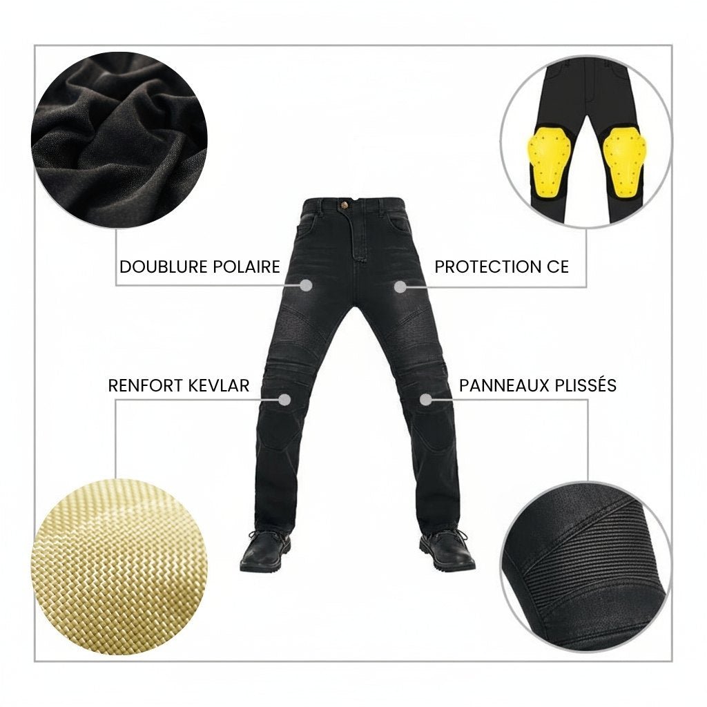 Jean Moto Hiver Homme Doublé Polaire | Renforts Kevlar & Protections CE - LE PRATIQUE DU MOTARD