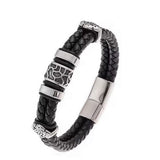 Men's leather/steel biker bracelet