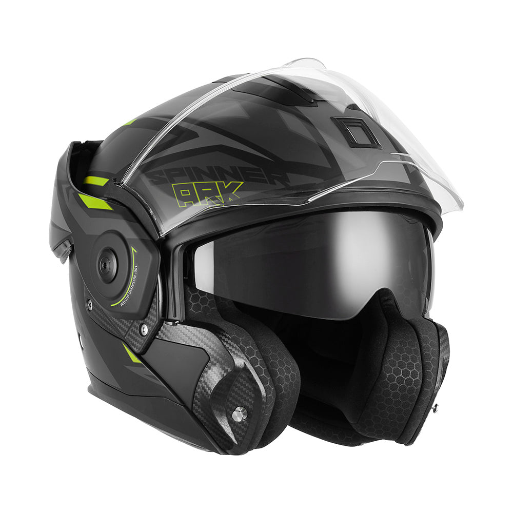 Casque Moto Modulable Spinner Ark Noir Mat Jaune | NOX - LE PRATIQUE DU MOTARD