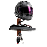 Support de casque moto mural en acier inoxydable et bois, vue de face