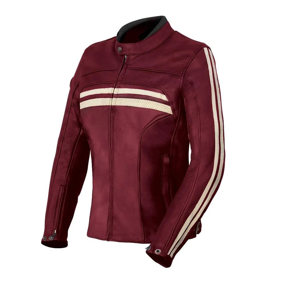 Blouson moto femme vintage | Gasoline™ - Cuir Rouge - LE PRATIQUE DU MOTARD