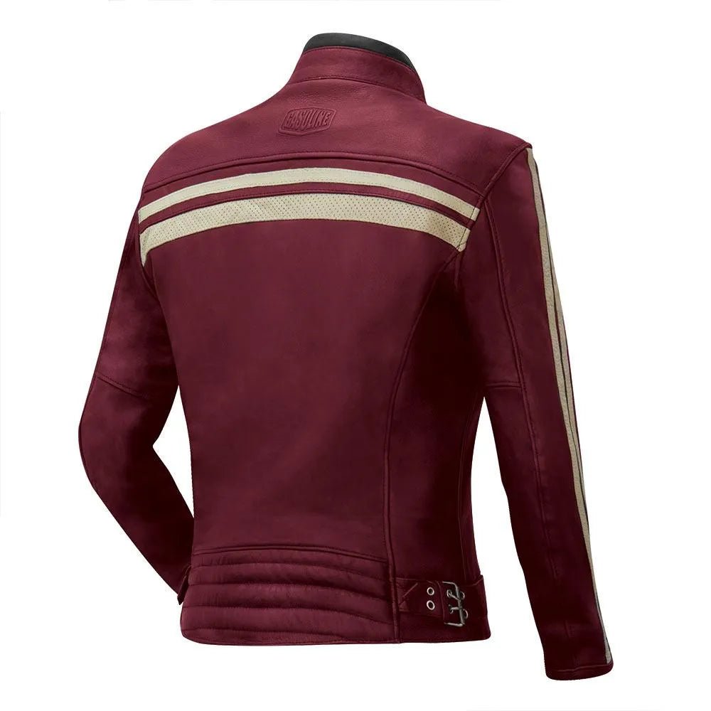 Blouson moto femme vintage | Gasoline™ - Cuir Rouge - LE PRATIQUE DU MOTARD