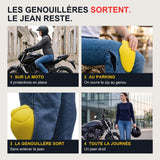 Système Zip-Genou du jean moto femme : la genouillère sort, le jean reste