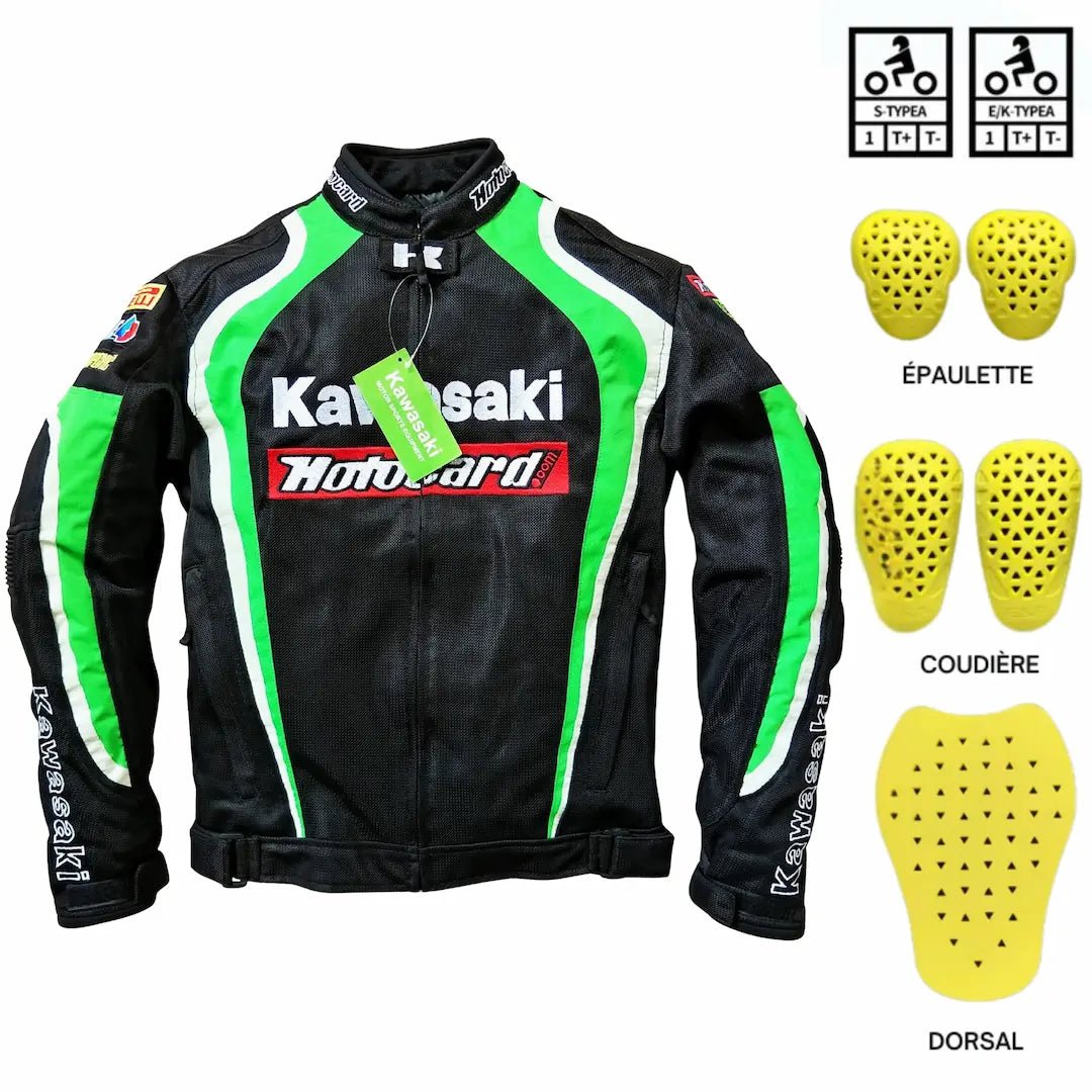Blouson Moto Été Kawasaki Racing – Mesh Ventilé | 5 Protections CE Incluses - LE PRATIQUE DU MOTARD