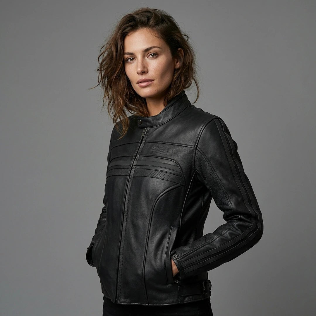 Blouson cuir moto femme Noir - Gasoline Enfield - LE PRATIQUE DU MOTARD