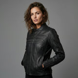 Blouson cuir moto femme Noir - Gasoline Enfield - LE PRATIQUE DU MOTARD