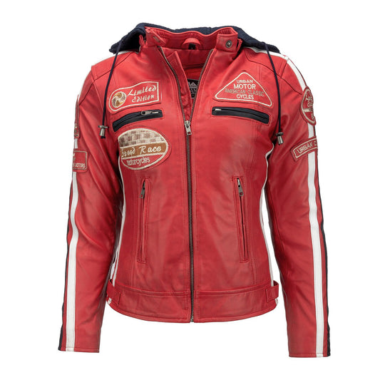 Blouson cuir moto femme style vintage | LEGENDARY 58™ Rouge - LE PRATIQUE DU MOTARD