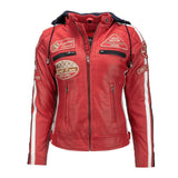 Blouson cuir moto femme style vintage | LEGENDARY 58™ Rouge - LE PRATIQUE DU MOTARD