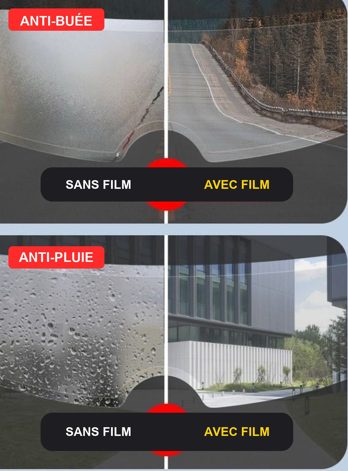 La buée vient de dedans, la pluie de dehors.
Le pack traite les deux faces.