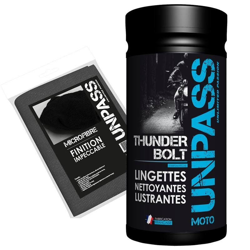 80 lingettes nettoyante & lustrante + Microfibre | Thunderbolt - LE PRATIQUE DU MOTARD