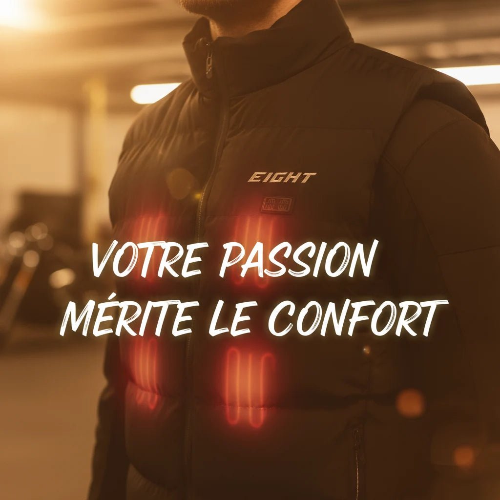 Gilet Chauffant EIGHT MAGMA - 9 Zones Chauffantes - Anti - Froid Professionnel - Moto & Outdoor - LE PRATIQUE DU MOTARD