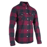 Surchemise moto femme SKADI carreaux rouge et noir, vue trois quarts