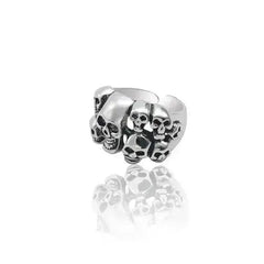 Bague en acier - TĂȘtes de mort gothique - Le Pratique du Motard