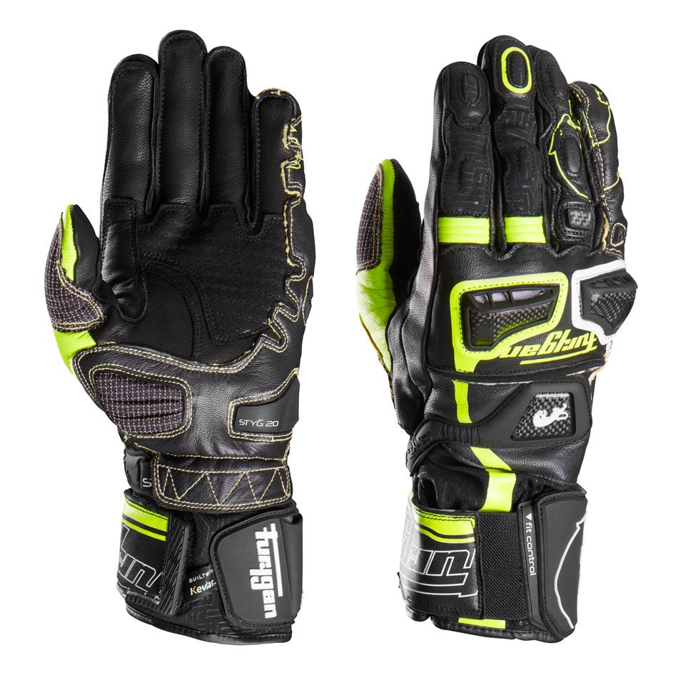 Gants Moto Furygan STYG20 X KEVLAR® Noir - Jaune stab - Blanc — Certifié CE - LE PRATIQUE DU MOTARD