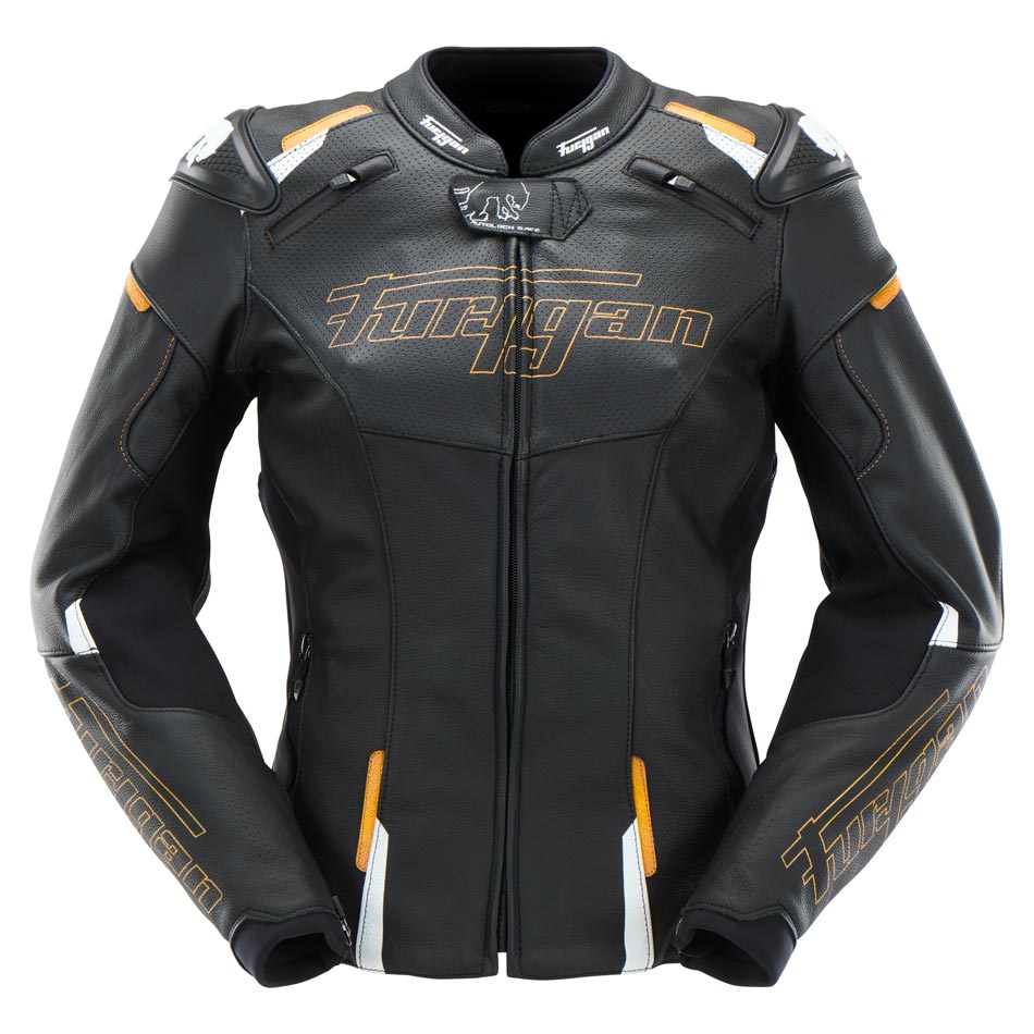 Blouson Cuir Moto Femme Racing Homologué AAA — Noir-Or, vue principale
