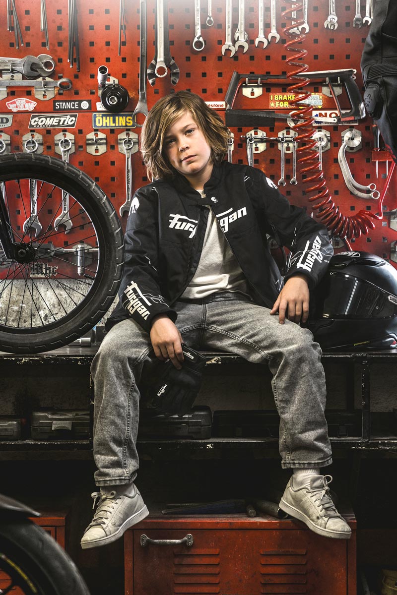 Blouson Moto Furygan NEON KID — Protection CE Niveau AA Noir - Blanc - Anthracite - LE PRATIQUE DU MOTARD
