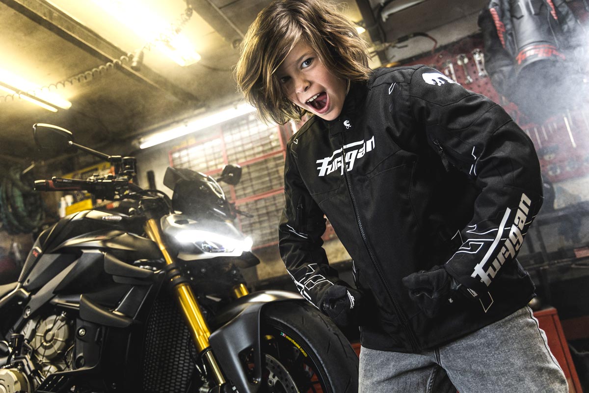 Blouson Moto Furygan NEON KID — Protection CE Niveau AA Noir - Blanc - Anthracite - LE PRATIQUE DU MOTARD