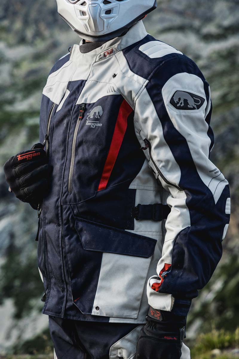 Blouson Moto Furygan APALACHES EVO — Protection CE Niveau AA Bleu - Pearl - Rouge - LE PRATIQUE DU MOTARD