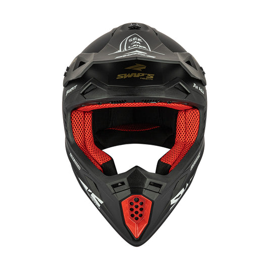 Casque cross S818 Blur full gaz — vue de face, intérieur rouge