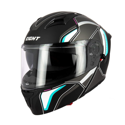 Casque modulable S551 Dual Face noir bleu — vue trois-quarts avant, mentonnière fermée