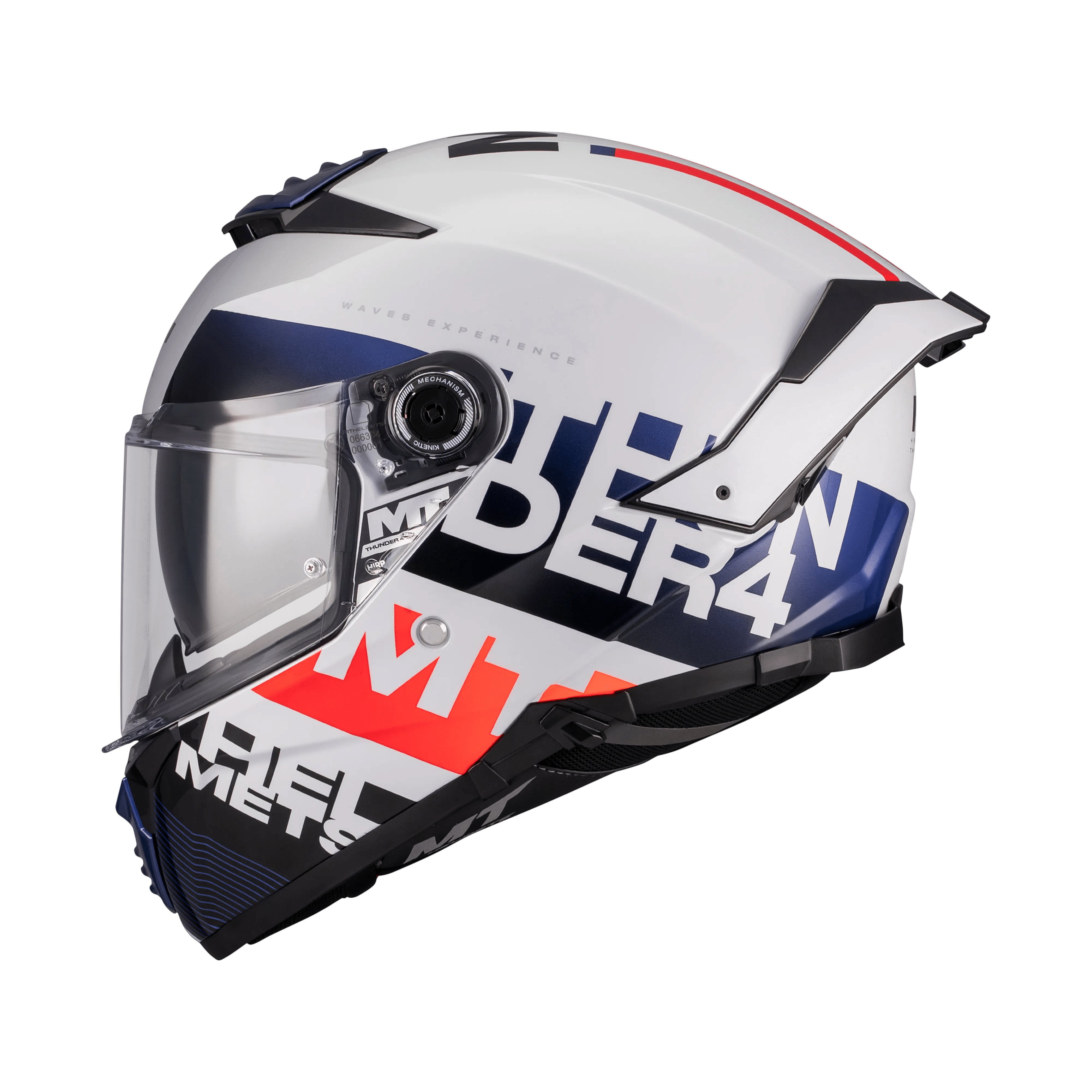 Casque Intégral MT Thunder 4 SV Waves Blanc/Marine Gloss — ECE 22.06 - LE PRATIQUE DU MOTARD