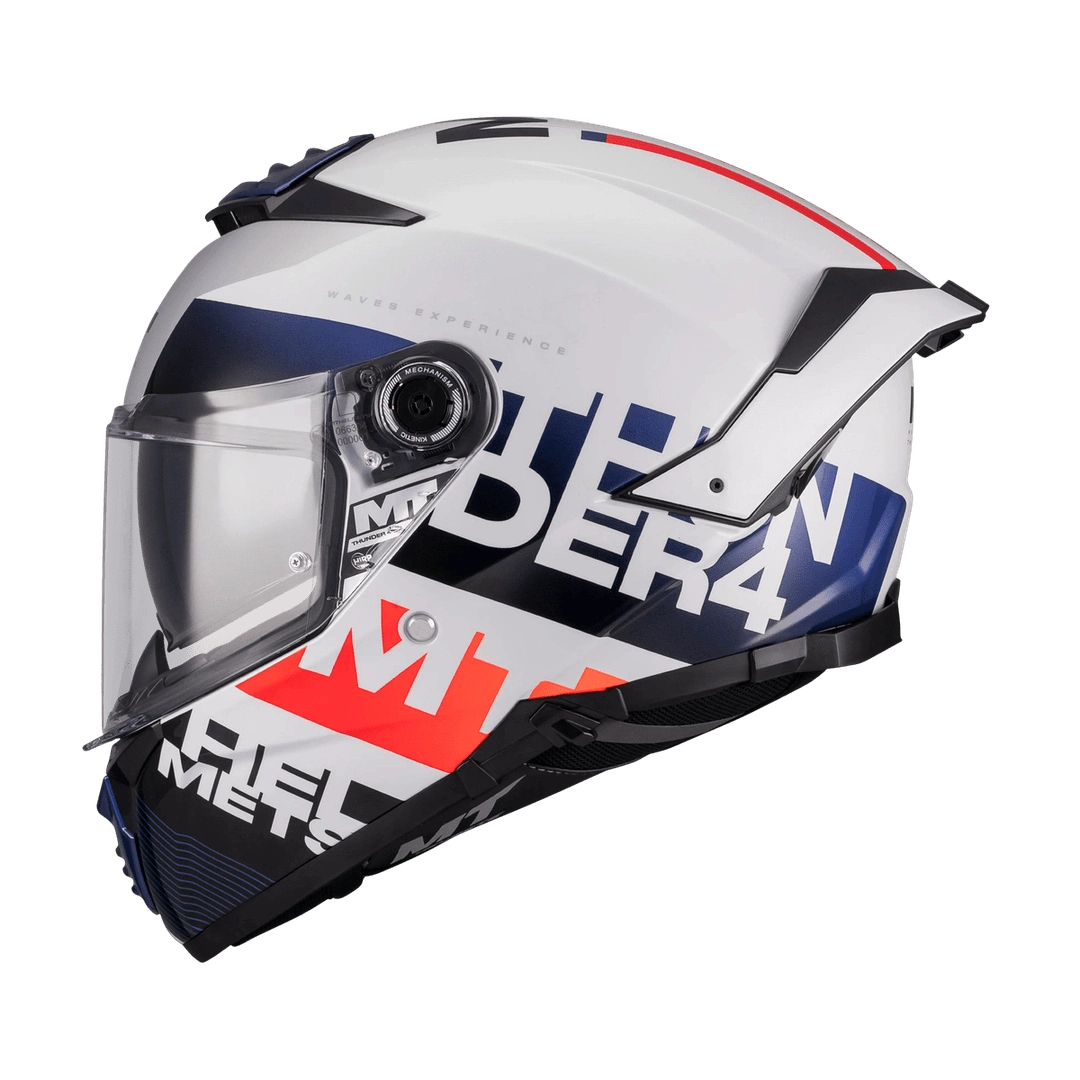 Casque Intégral MT Thunder 4 SV Waves Blanc/Marine Gloss — ECE 22.06 - LE PRATIQUE DU MOTARD