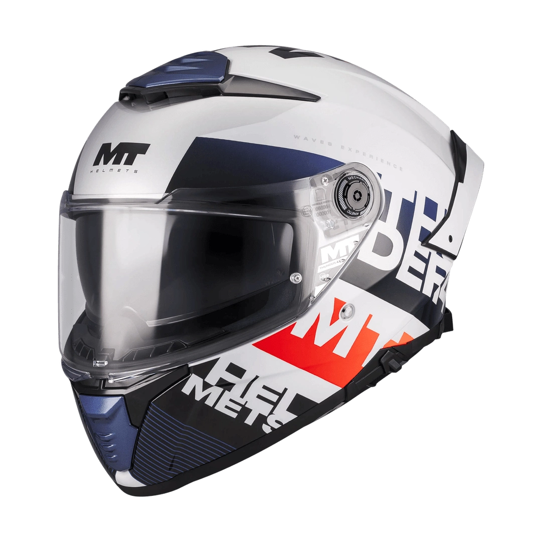 Casque Intégral MT Thunder 4 SV Waves Blanc/Marine Gloss — ECE 22.06 - LE PRATIQUE DU MOTARD