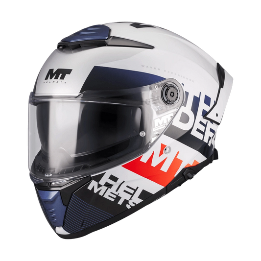 Casque Intégral MT Thunder 4 SV Waves Blanc/Marine Gloss — ECE 22.06 - LE PRATIQUE DU MOTARD