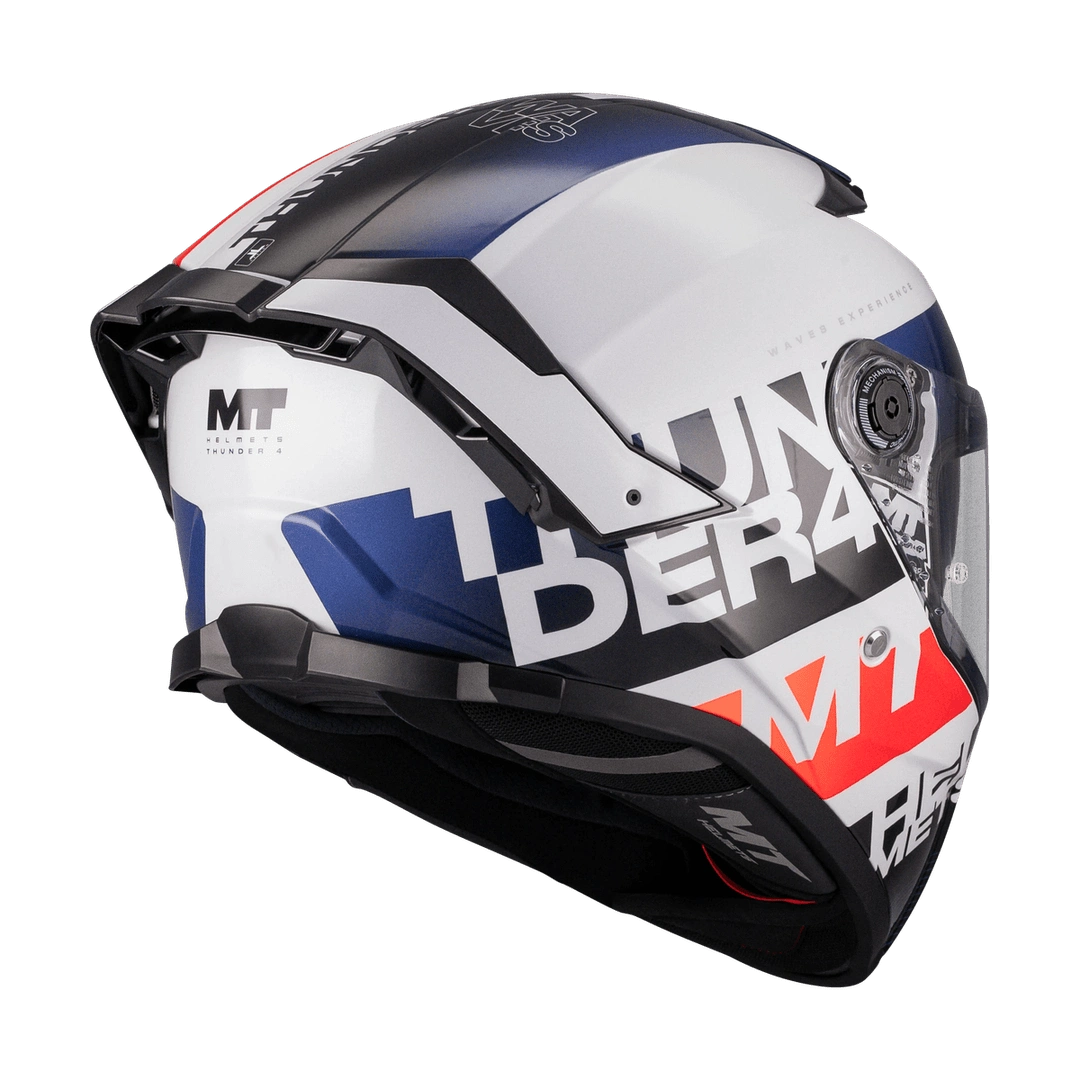 Casque Intégral MT Thunder 4 SV Waves Blanc/Marine Gloss — ECE 22.06 - LE PRATIQUE DU MOTARD
